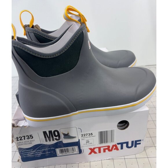 Xtratuf Mens 6” Ankle Deck Boots Gray/Yellow Waterproof Slip-Resistant Sz. 9 New - Picture 3 of 8